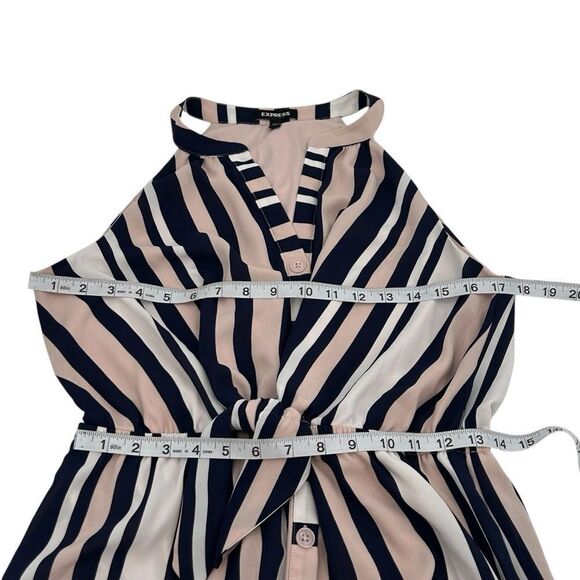 Express pink white and navy stripe dress with tie waist size medium - Picture 3 of 6